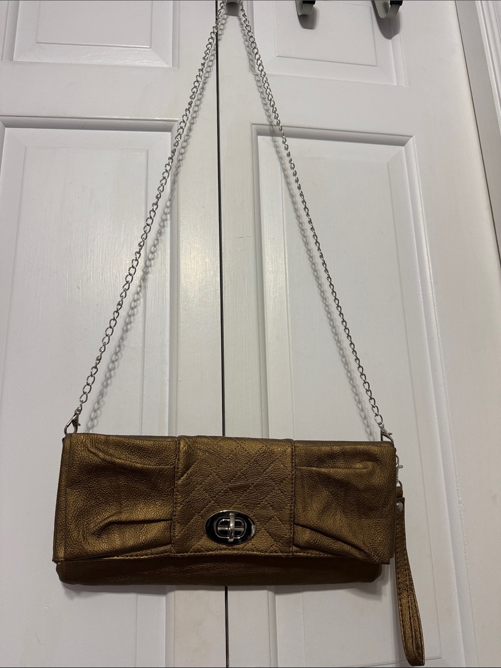 Mary Kay branded Metallic Bronze Chain Strap Wristlet Clutch
